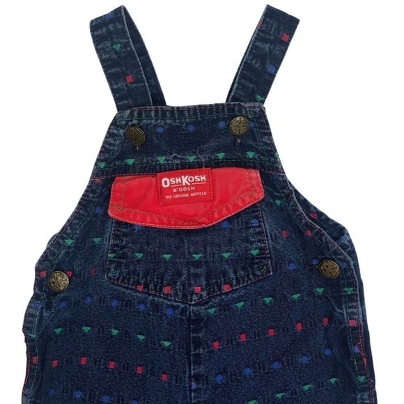 Vintage OshKosh B’gosh Made in USA Infant Overalls Geometric Shapes Sz 6-9mo - Picture 1 of 16